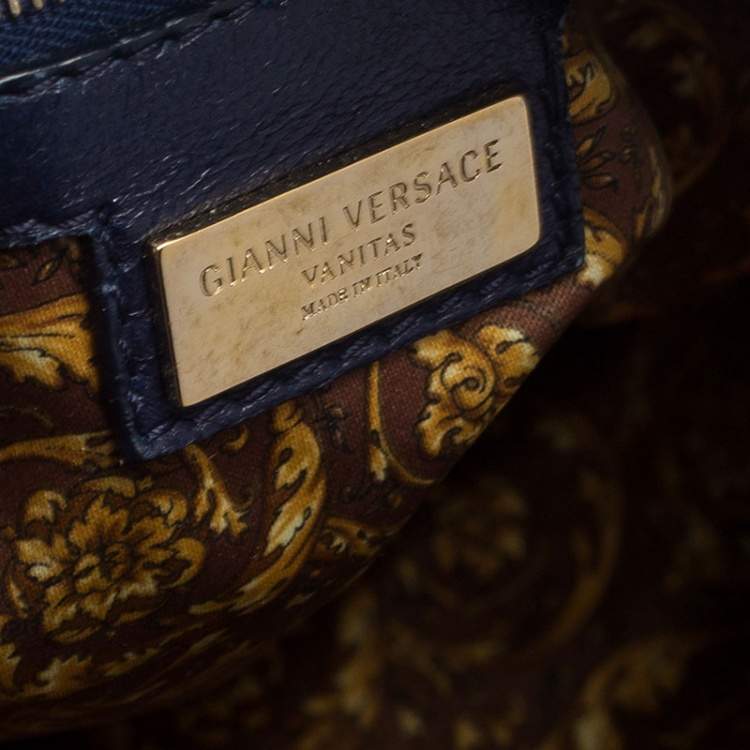 Pre Owned Versace Navy Blue Leather Demetra Vanitas Satchel