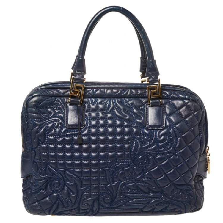 Pre Owned Versace Navy Blue Leather Demetra Vanitas Satchel