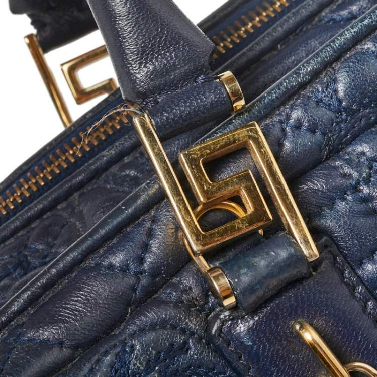 Pre Owned Versace Navy Blue Leather Demetra Vanitas Satchel