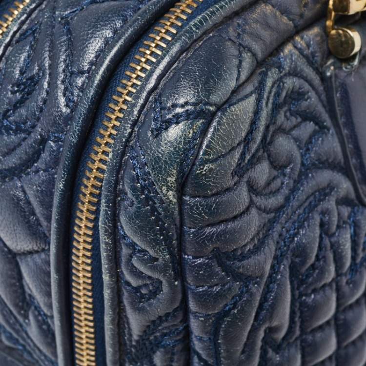 Pre Owned Versace Navy Blue Leather Demetra Vanitas Satchel