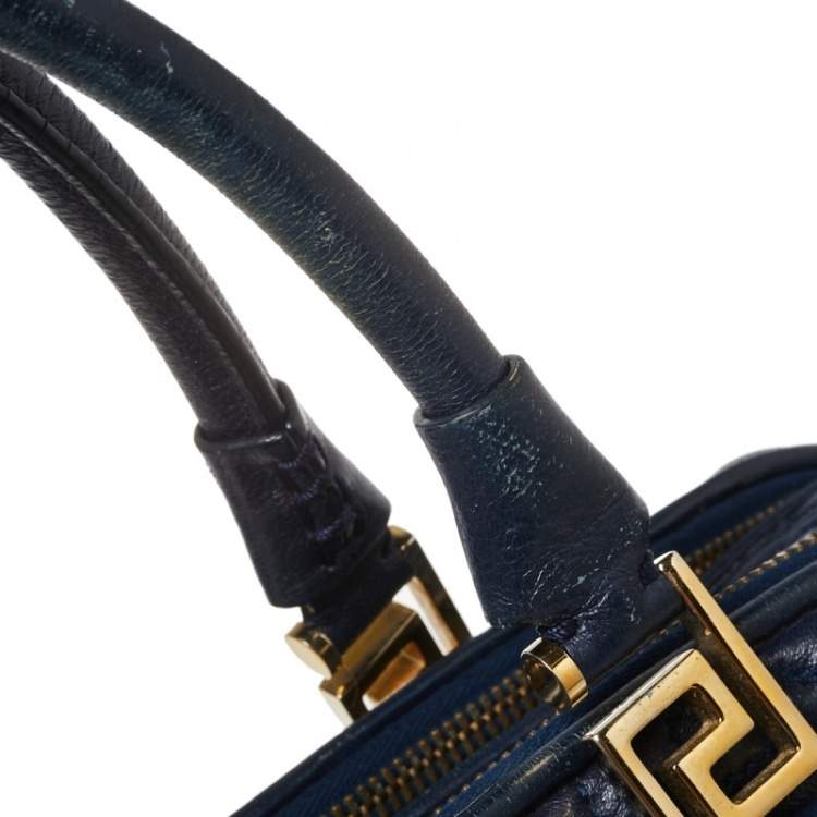 Pre Owned Versace Navy Blue Leather Demetra Vanitas Satchel