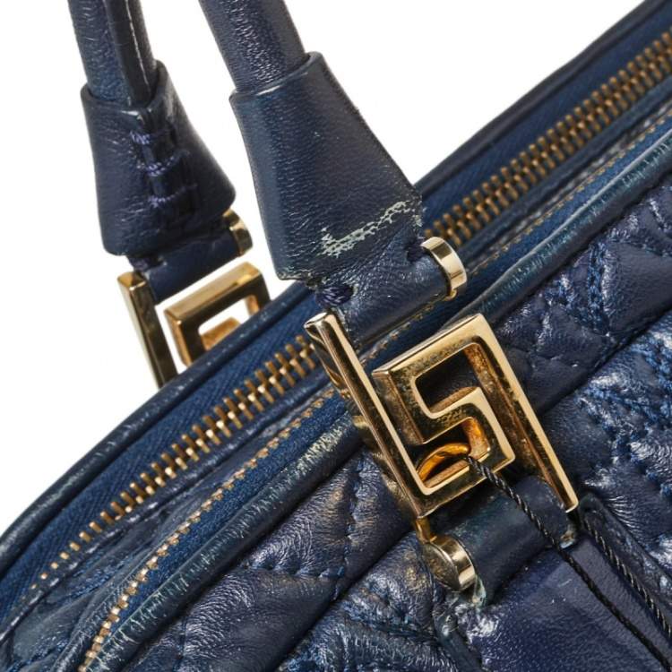 Pre Owned Versace Navy Blue Leather Demetra Vanitas Satchel