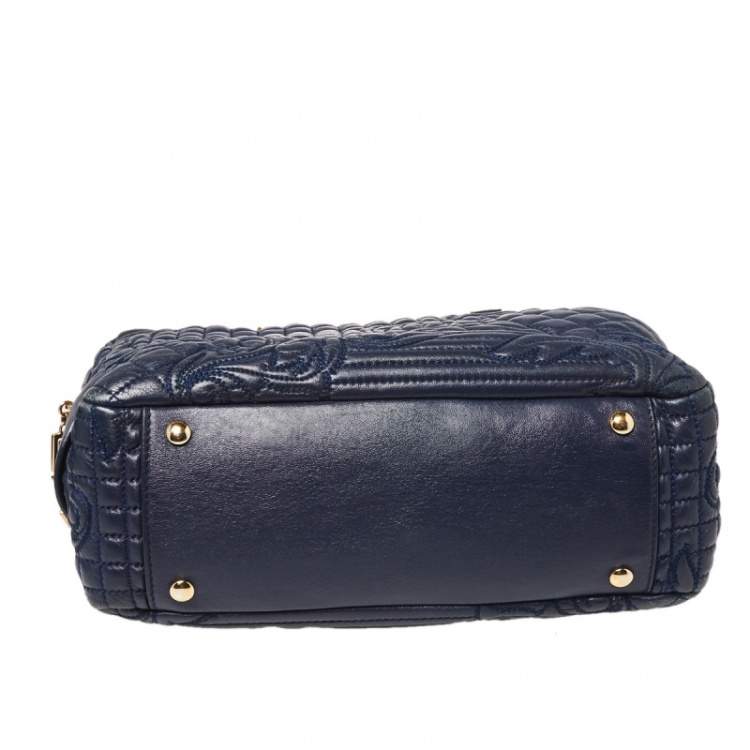 Pre Owned Versace Navy Blue Leather Demetra Vanitas Satchel