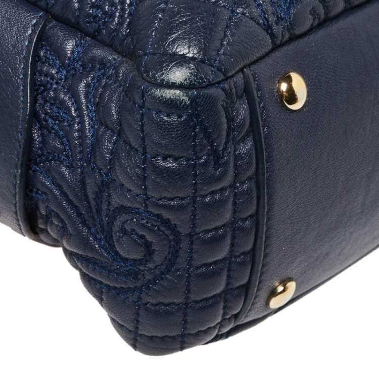 Pre Owned Versace Navy Blue Leather Demetra Vanitas Satchel