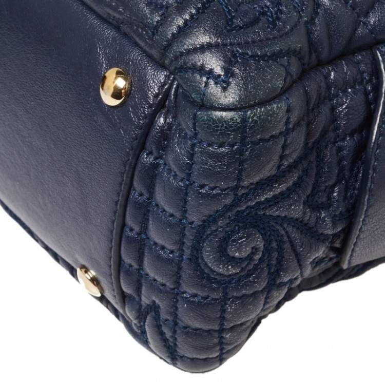 Pre Owned Versace Navy Blue Leather Demetra Vanitas Satchel