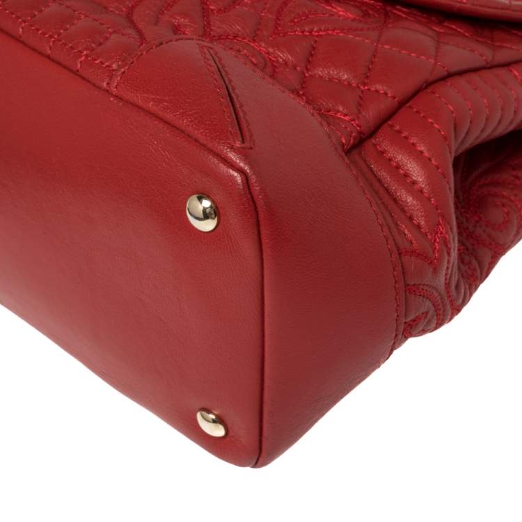 Pre Owned Versace Red Quilted Leather Altea Barocco Vanitas Top Handle Bag 