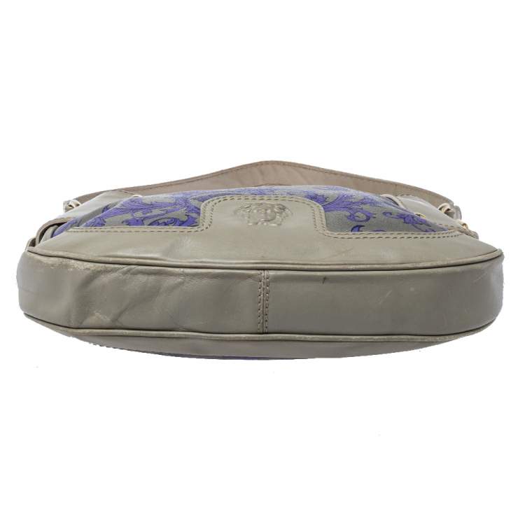 Pre Owned Versace Grey/Blue Majolica Print Leather Hobo 