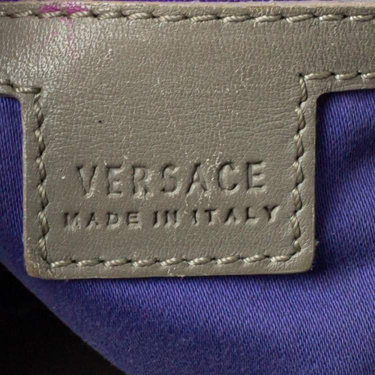 Pre Owned Versace Grey/Blue Majolica Print Leather Hobo 