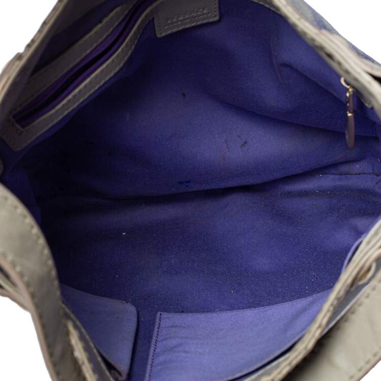 Pre Owned Versace Grey/Blue Majolica Print Leather Hobo 