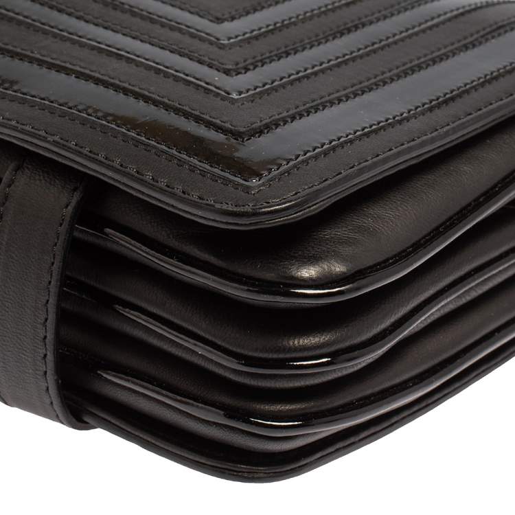 Pre Owned Versace Black Quilted Patent and Leather Flap Shoulder Bag