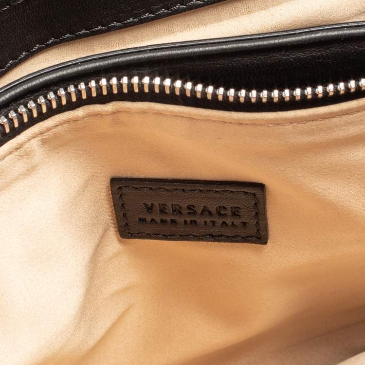 Pre Owned Versace Black Quilted Patent and Leather Flap Shoulder Bag