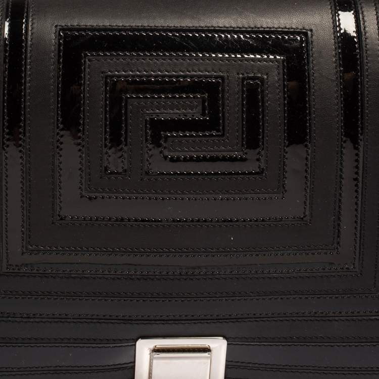 Pre Owned Versace Black Quilted Patent and Leather Flap Shoulder Bag
