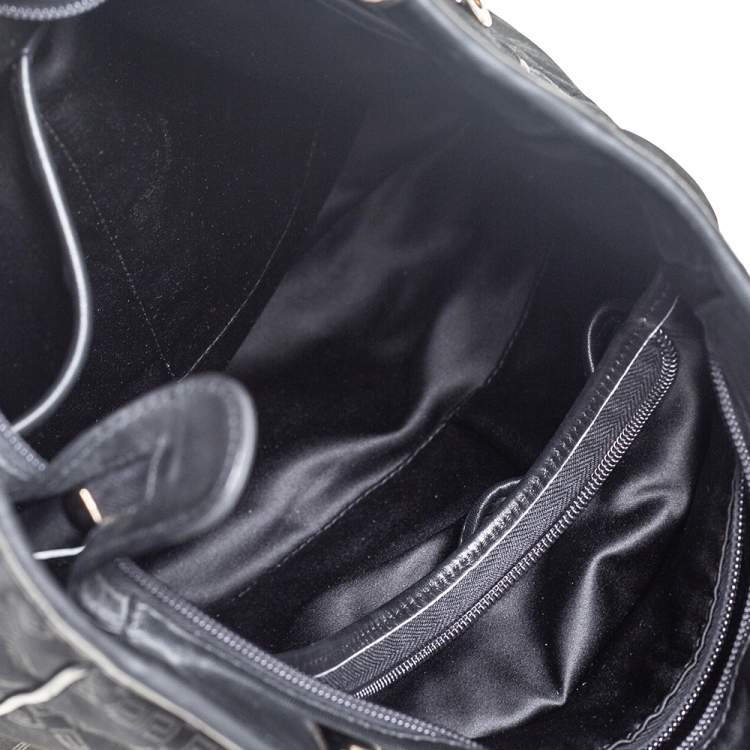 Pre Owned Versace Black Monogram Canvas and Fabric Floral Applique Tote