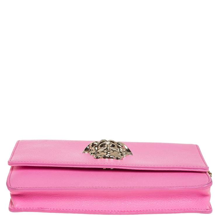 Pre Owned Versace Pink Leather Medusa Medusa Chain Clutch