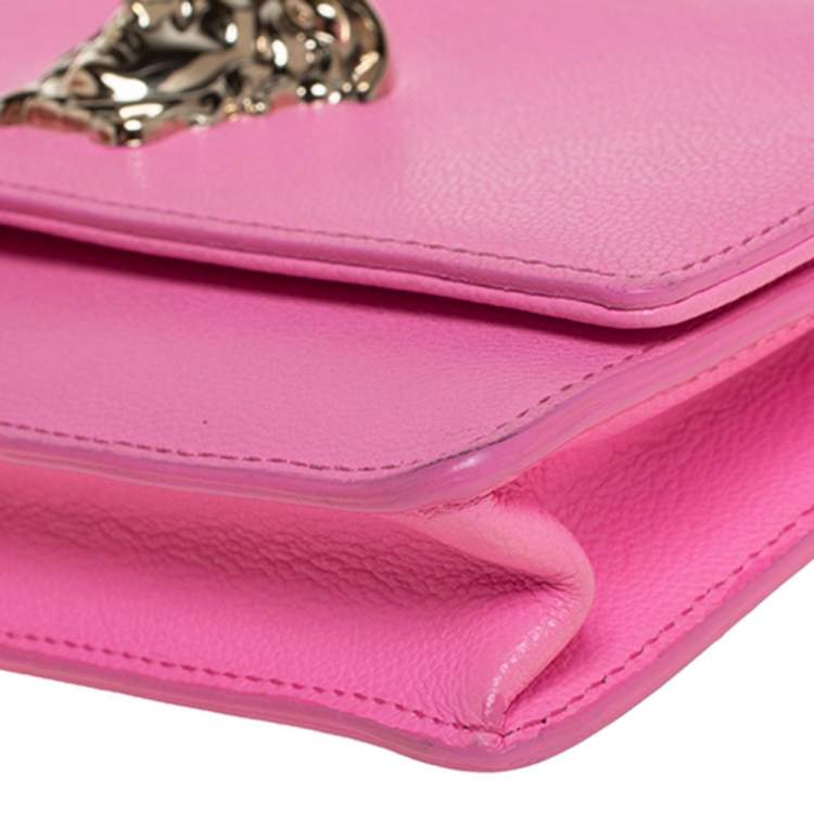 Pre Owned Versace Pink Leather Medusa Medusa Chain Clutch