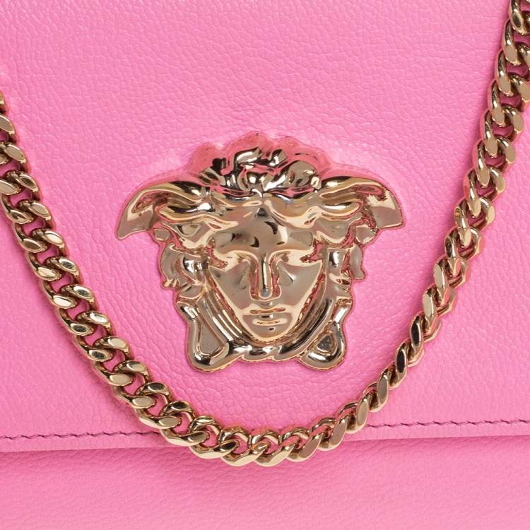 Pre Owned Versace Pink Leather Medusa Medusa Chain Clutch