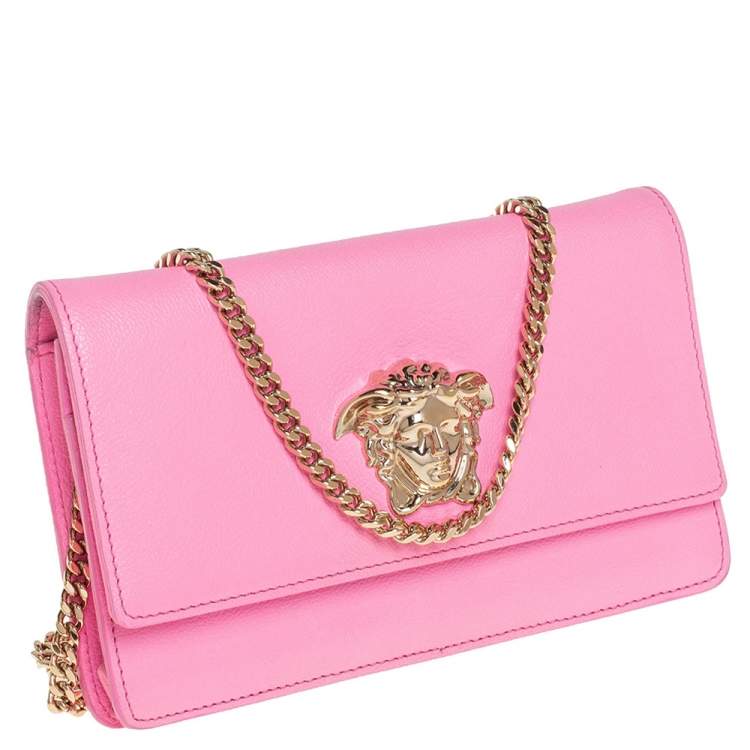 Pre Owned Versace Pink Leather Medusa Medusa Chain Clutch