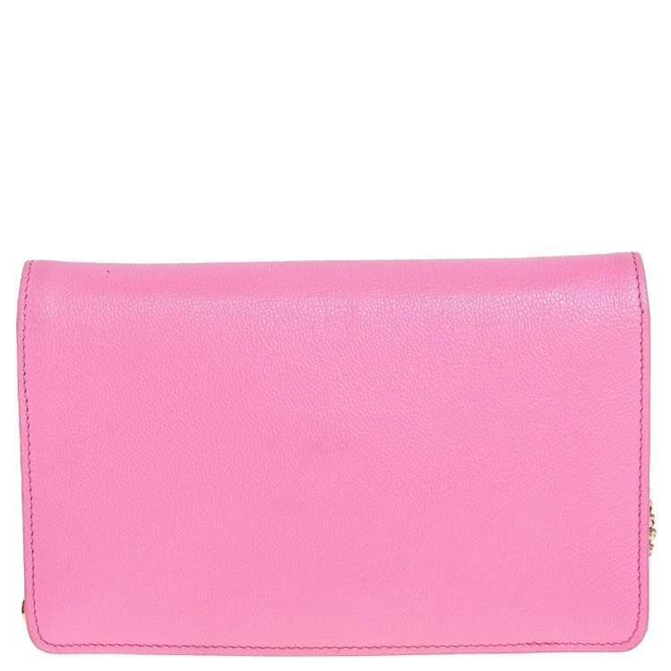 Pre Owned Versace Pink Leather Medusa Medusa Chain Clutch