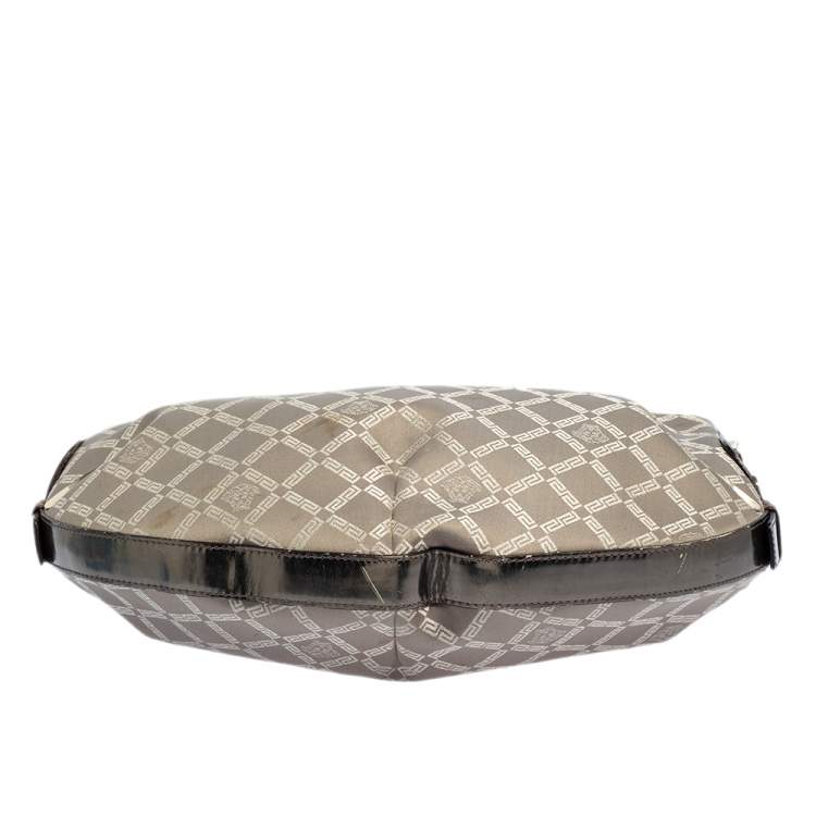 Pre Owned Versace Metallic Grey Signature Canvas and Leather Trim Hobo