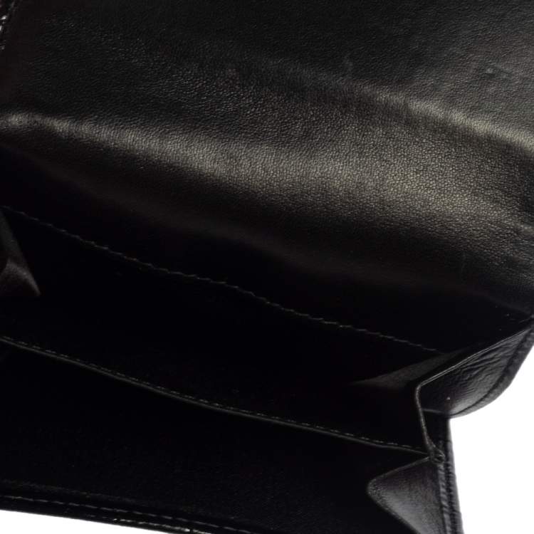 Pre Owned Versace Black Signature Nylon and Croc Embossed Patent Leather Flap Compact Wallet