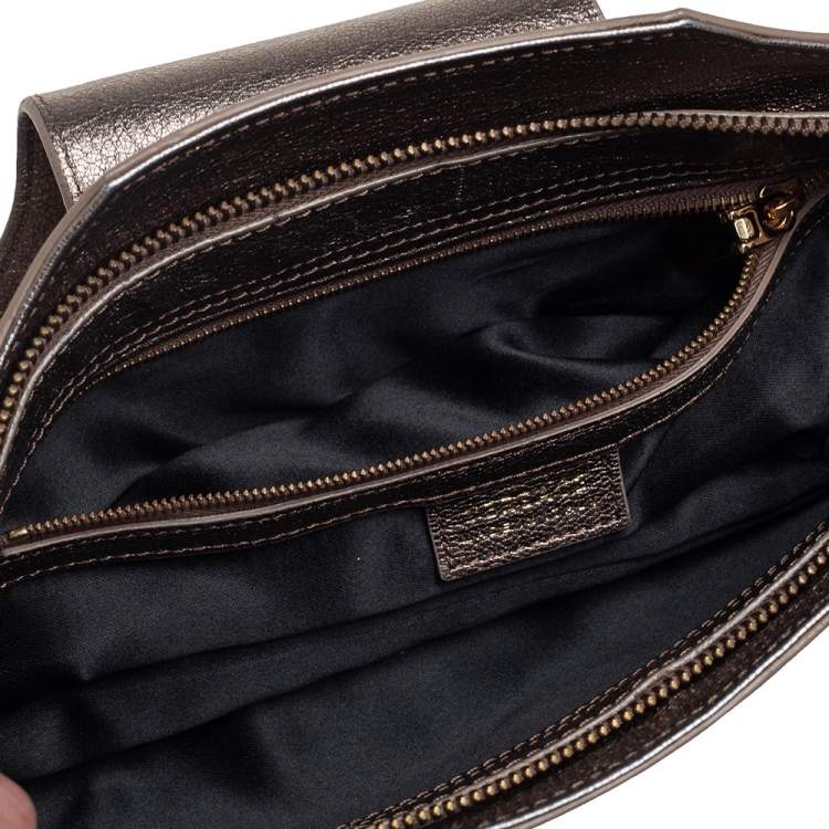 Pre Owned Versace Metallic Embossed Leather Icon Flap Chain Clutch