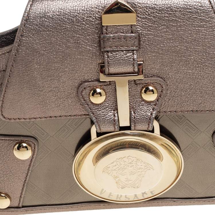 Pre Owned Versace Metallic Embossed Leather Icon Flap Chain Clutch