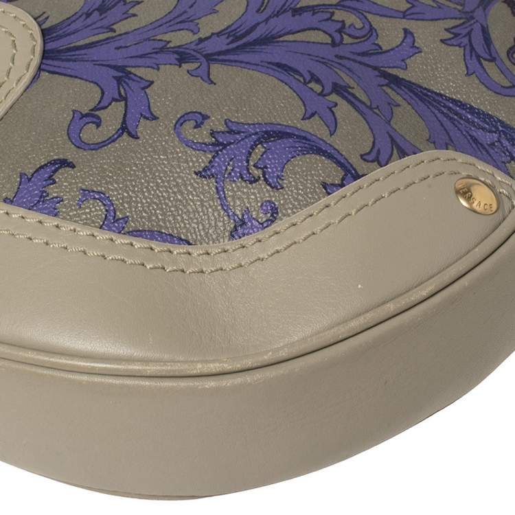 Pre Owned Versace Grey/Purple Majolica Print Leather Hobo 