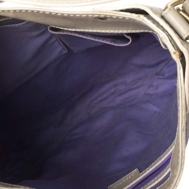 Pre Owned Versace Grey/Purple Majolica Print Leather Hobo 