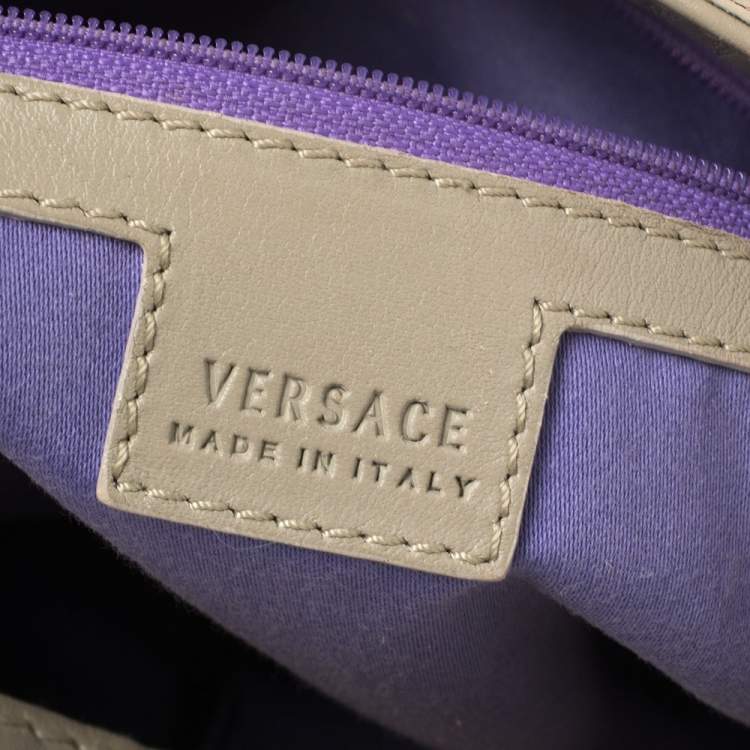 Pre Owned Versace Grey/Purple Majolica Print Leather Hobo 