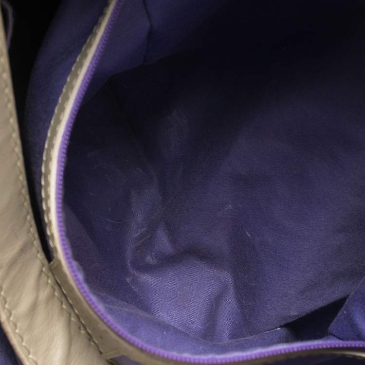 Pre Owned Versace Grey/Purple Majolica Print Leather Hobo 