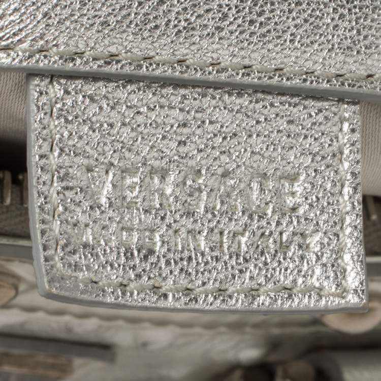 Pre Owned Versace Silver Ostrich Embossed Leather Snap Out Of It Satchel
