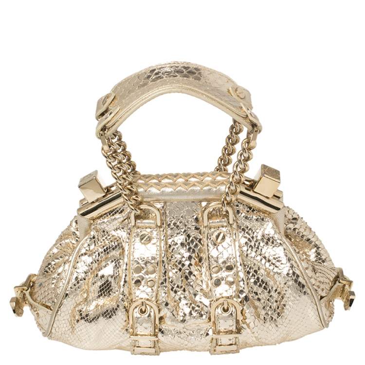 Pre Owned Versace Metallic Gold Python Medusa Satchel