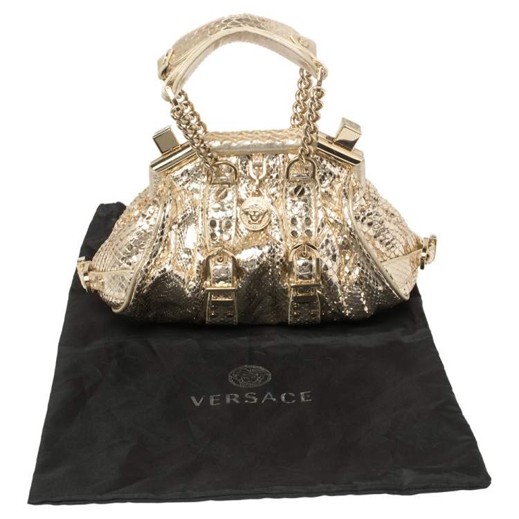 Pre Owned Versace Metallic Gold Python Medusa Satchel