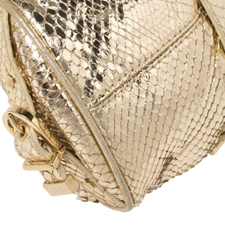Pre Owned Versace Metallic Gold Python Medusa Satchel