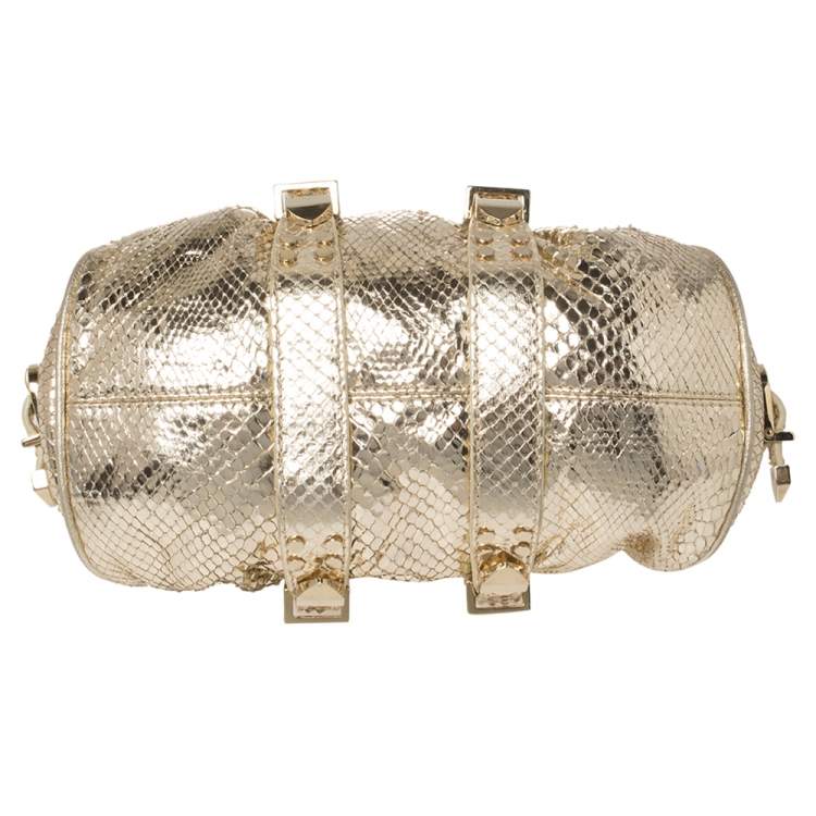 Pre Owned Versace Metallic Gold Python Medusa Satchel