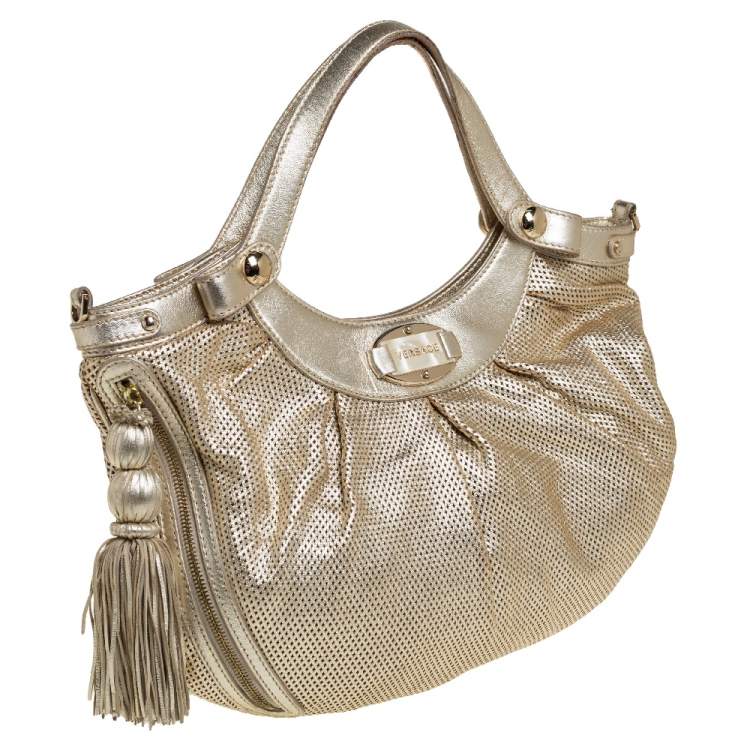 مملوكة مسبقًا Versace Gold Perforated Leather Tassel Shoulder Bag