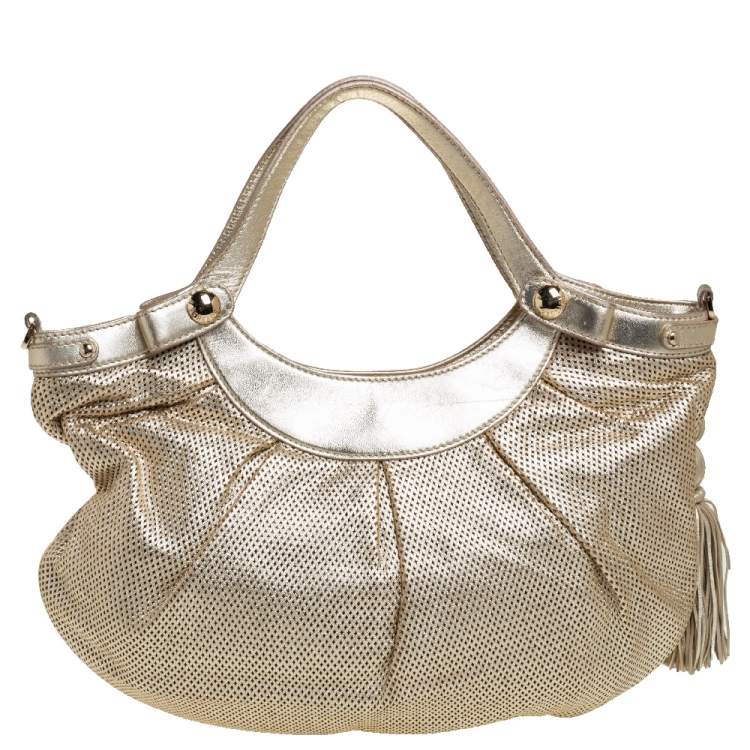 مملوكة مسبقًا Versace Gold Perforated Leather Tassel Shoulder Bag