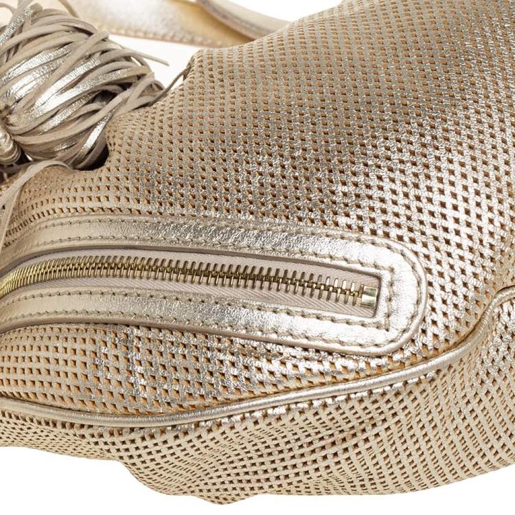 مملوكة مسبقًا Versace Gold Perforated Leather Tassel Shoulder Bag