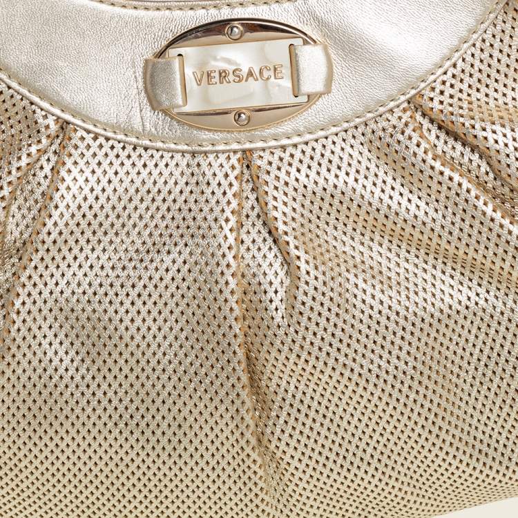 مملوكة مسبقًا Versace Gold Perforated Leather Tassel Shoulder Bag