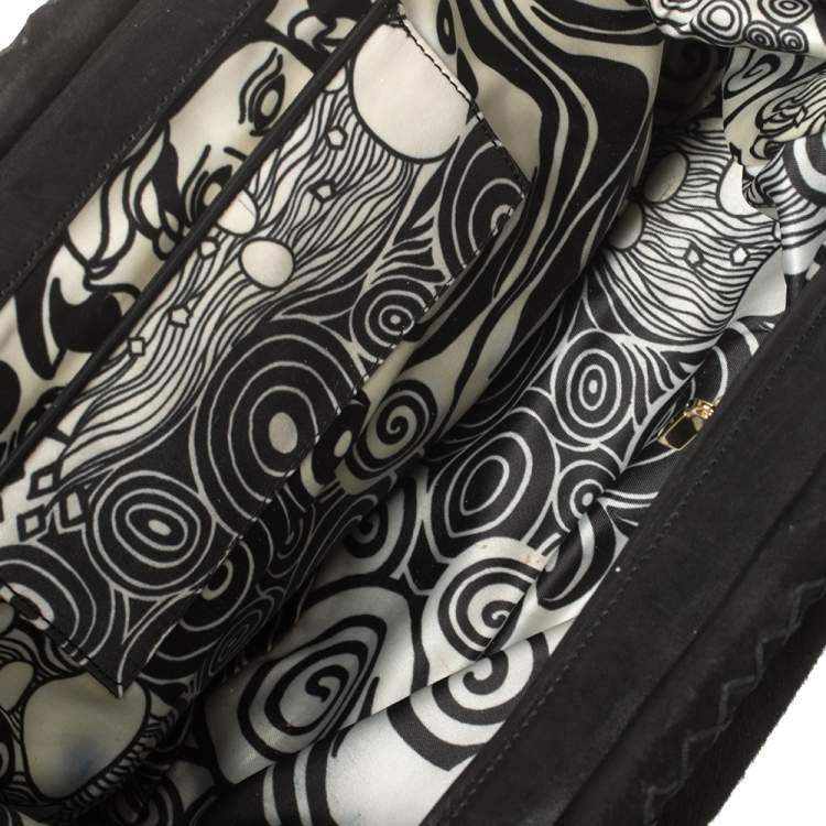 Pre Owned Versace Black Suede/Calfhair and Lizard Embossed Corset Frame Shoulder Bag