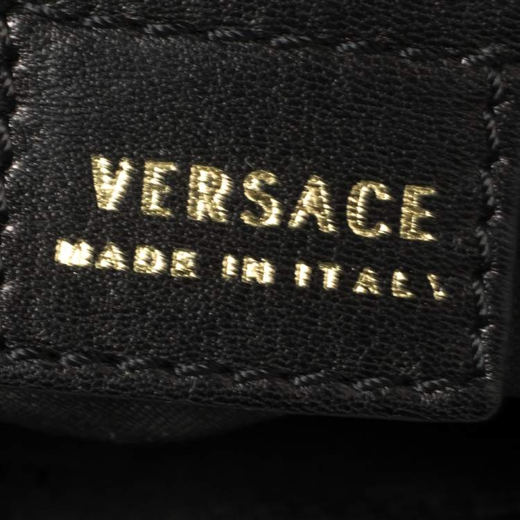 Pre Owned Versace Black Monogram Pleated Nylon and Patent Leather Medusa Frame Satchel