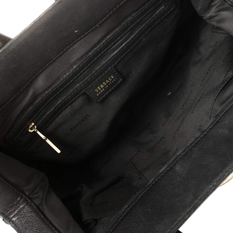 Pre Owned Versace Black Monogram Pleated Nylon and Patent Leather Medusa Frame Satchel