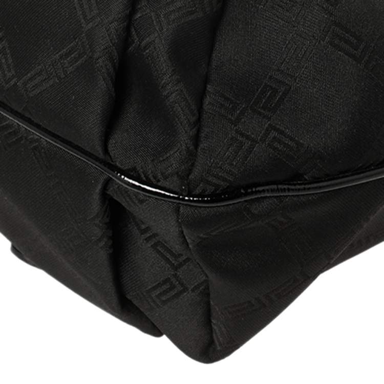 Pre Owned Versace Black Monogram Pleated Nylon and Patent Leather Medusa Frame Satchel