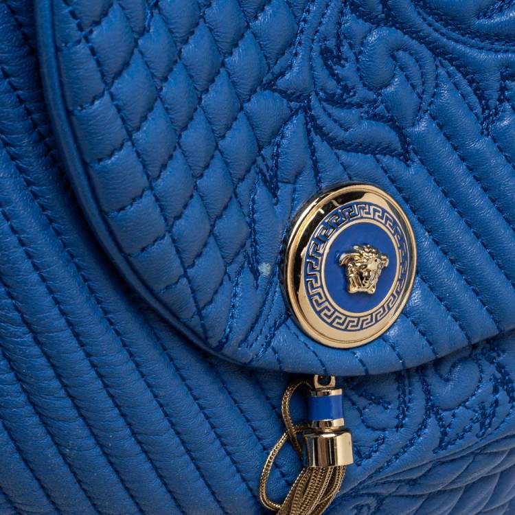 مملوكة مسبقًا Versace Blue Embossed Leather Talia Vanitas Shoulder Bag