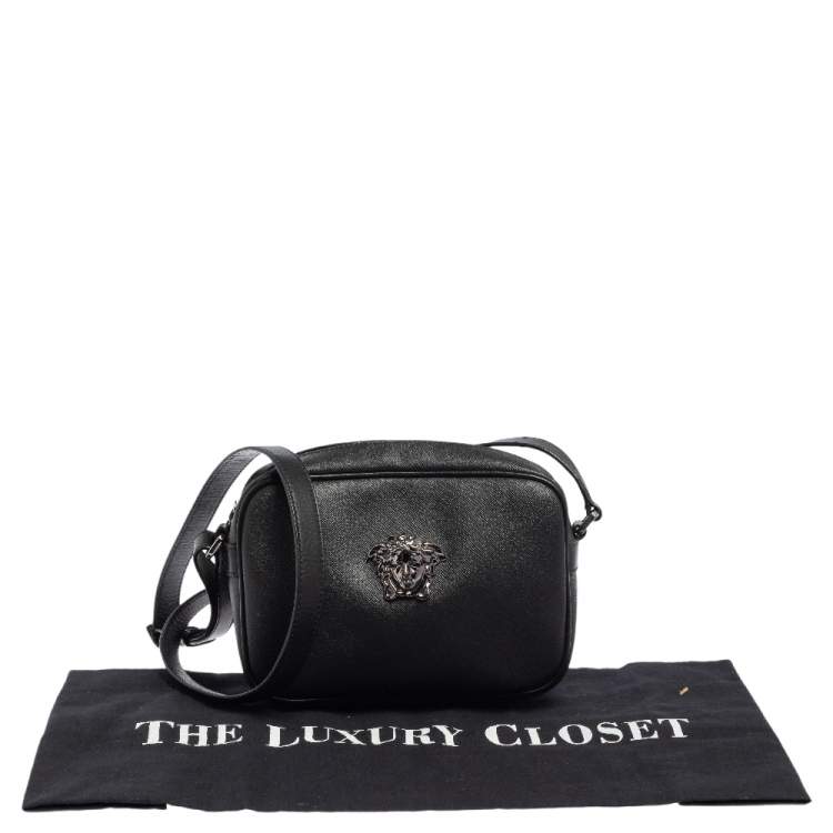 Pre Owned Versace Black Leather Medusa Crossbody Bag 