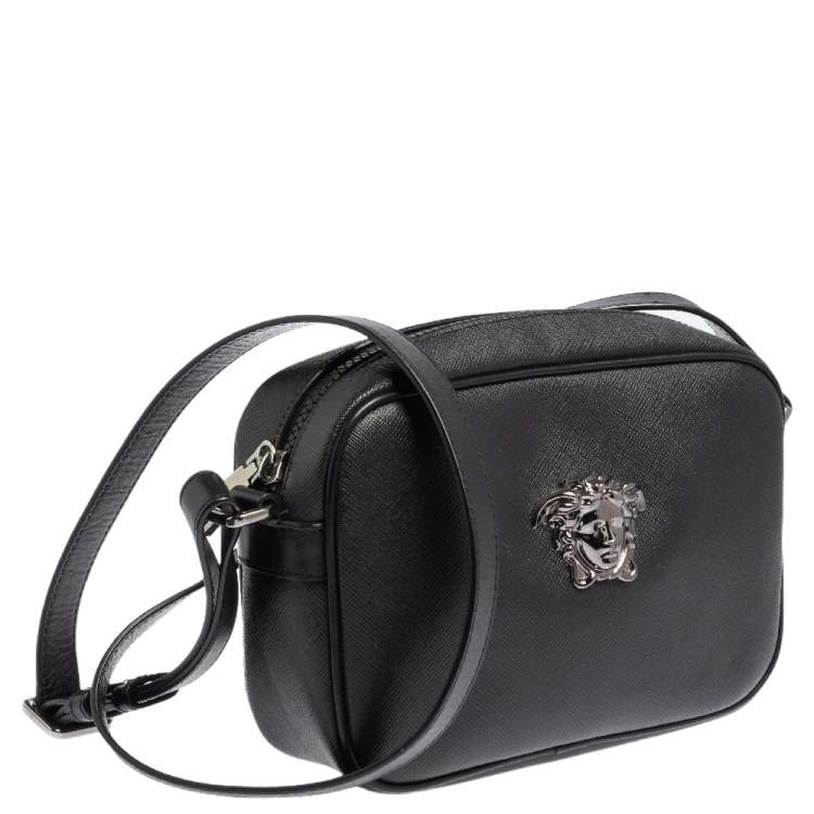 Pre Owned Versace Black Leather Medusa Crossbody Bag 