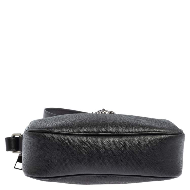 Pre Owned Versace Black Leather Medusa Crossbody Bag 