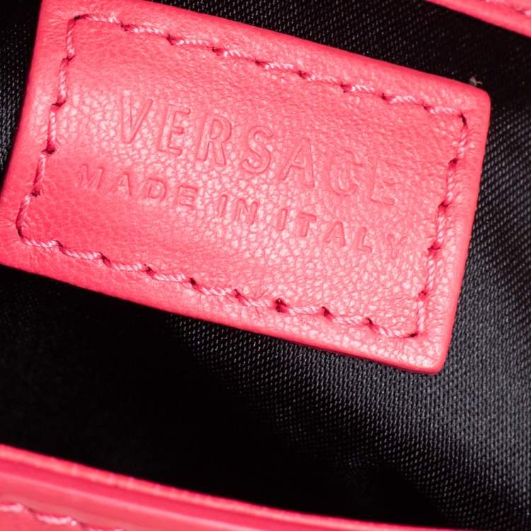Pre Owned Versace Peach Patent Leather Medusa Chain Clutch