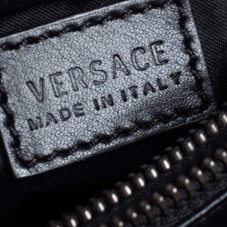 Pre Owned Versace Black/Metallic Purple Python, Leather and Suede Trim Medusa Chain Flap Shoulder Bag