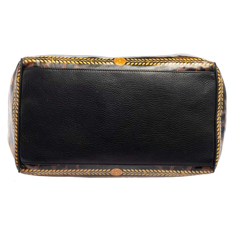 Pre Owned Versace Black/Gold Barroco Print Coated Canvas and Leather Medusa Icon Boston Bag